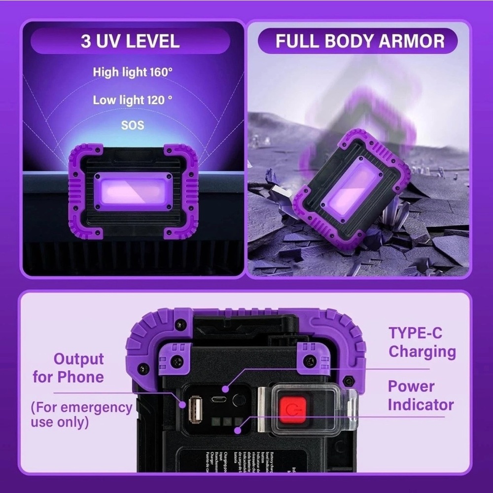 LED Black Light Rechargeable 2 Pack - Purple - Picture 7 of 10